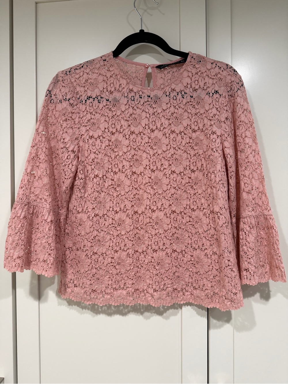 Zara Women's Pink Lace Bell-Sleeve Top